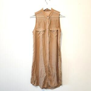 COTTON WORLD Beige Sleeveless Button Down Dress S